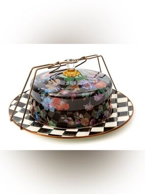 MacKenzie-Childs Black Flower Market Cake Carrier